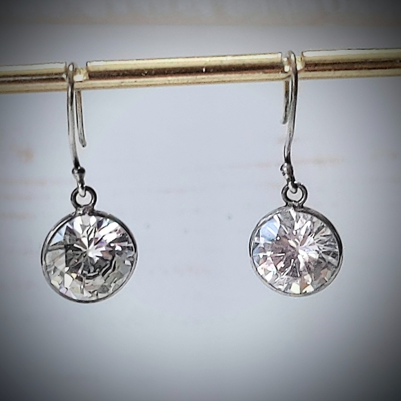 Sterling Silver Bezel Drop CZ Dangle Earrings - Picture 4 of 8